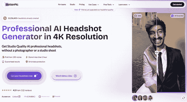 BetterPic AI Headshot Generator - Landing Page