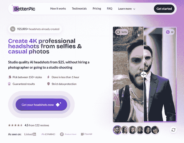 BetterPic KI-Porträt Generator - Landing Page