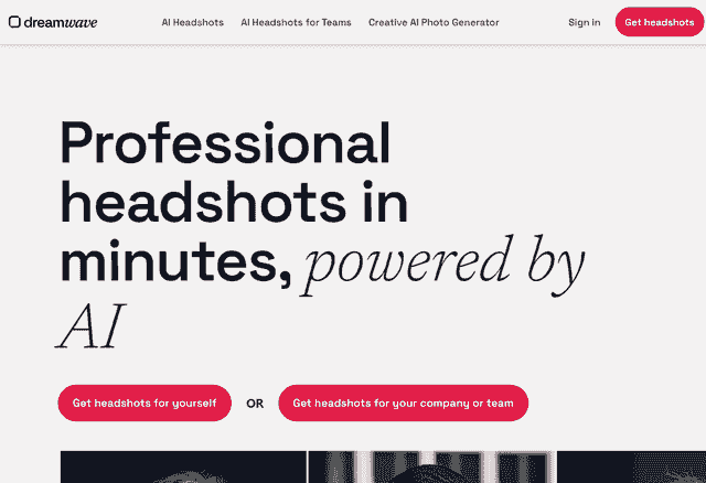 DreamWave AI Porträt Generator - Landing Page